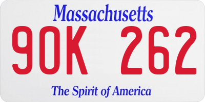 MA license plate 9OK262