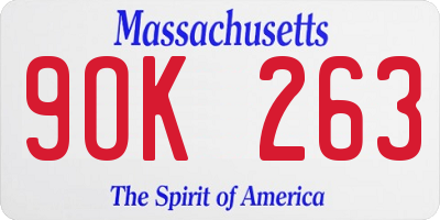 MA license plate 9OK263