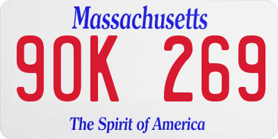 MA license plate 9OK269