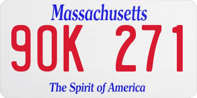 MA license plate 9OK271
