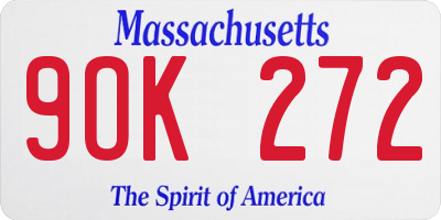 MA license plate 9OK272