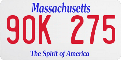 MA license plate 9OK275