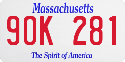 MA license plate 9OK281
