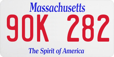 MA license plate 9OK282