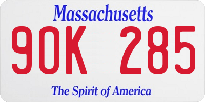 MA license plate 9OK285