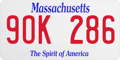 MA license plate 9OK286