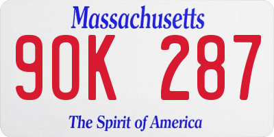 MA license plate 9OK287