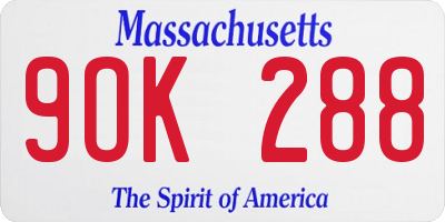 MA license plate 9OK288