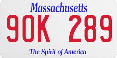 MA license plate 9OK289