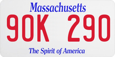 MA license plate 9OK290