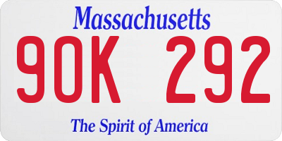 MA license plate 9OK292