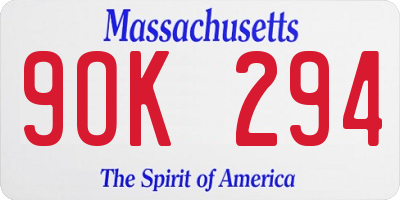 MA license plate 9OK294