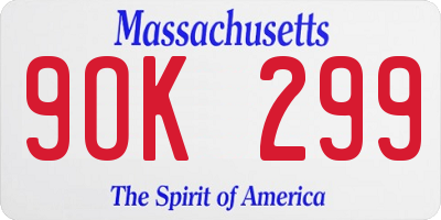 MA license plate 9OK299