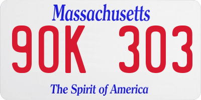MA license plate 9OK303