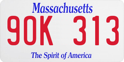 MA license plate 9OK313