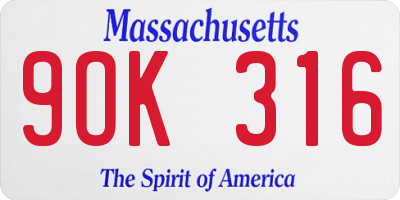 MA license plate 9OK316