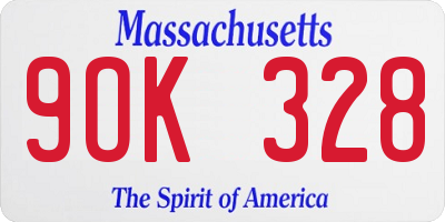 MA license plate 9OK328