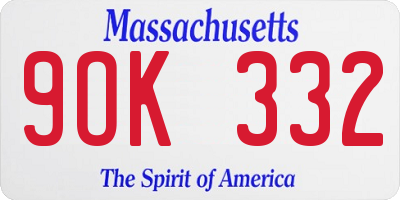 MA license plate 9OK332