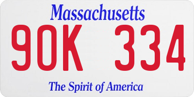 MA license plate 9OK334