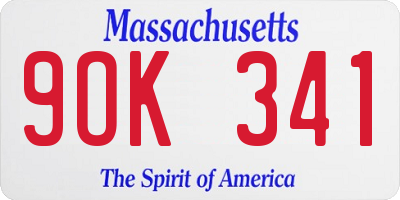 MA license plate 9OK341