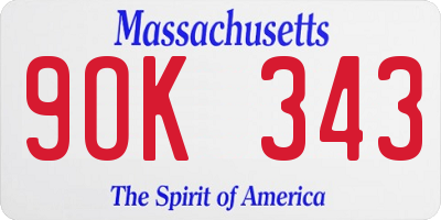 MA license plate 9OK343