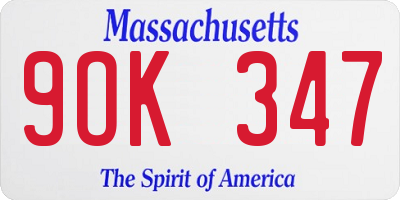MA license plate 9OK347