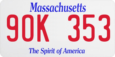 MA license plate 9OK353