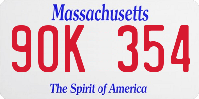 MA license plate 9OK354