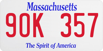 MA license plate 9OK357