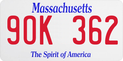 MA license plate 9OK362