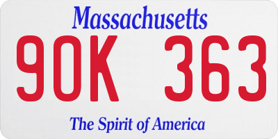 MA license plate 9OK363