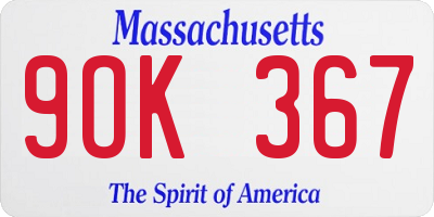 MA license plate 9OK367