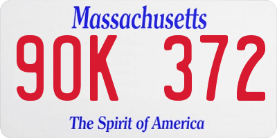 MA license plate 9OK372