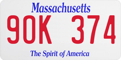 MA license plate 9OK374