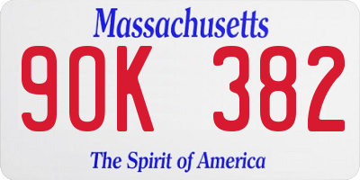 MA license plate 9OK382