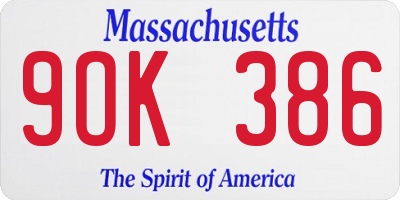 MA license plate 9OK386
