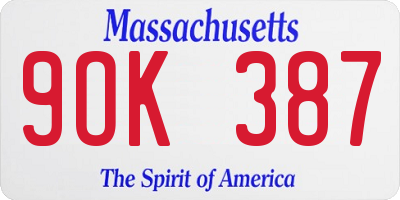 MA license plate 9OK387