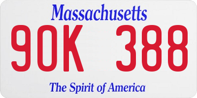 MA license plate 9OK388