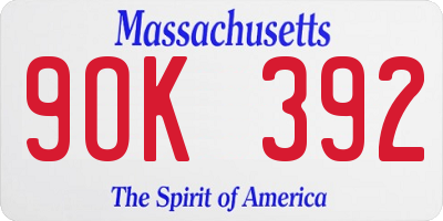 MA license plate 9OK392