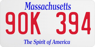 MA license plate 9OK394