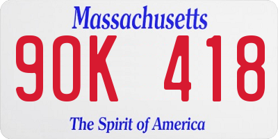 MA license plate 9OK418
