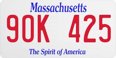 MA license plate 9OK425