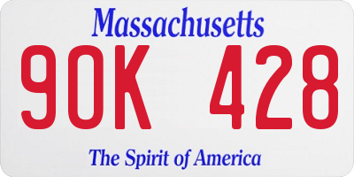 MA license plate 9OK428
