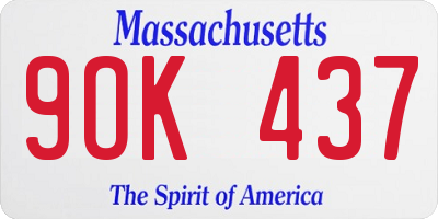 MA license plate 9OK437