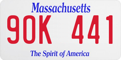 MA license plate 9OK441