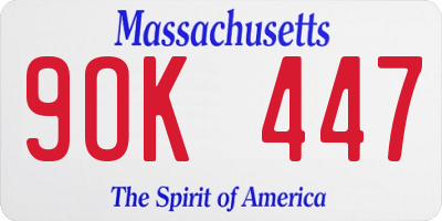 MA license plate 9OK447