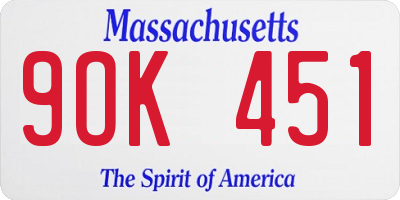 MA license plate 9OK451