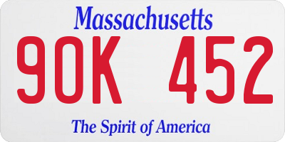MA license plate 9OK452