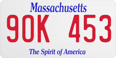 MA license plate 9OK453
