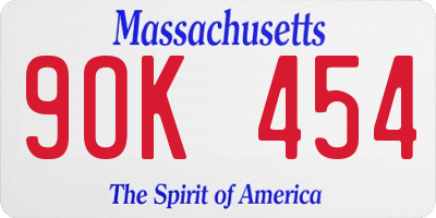 MA license plate 9OK454